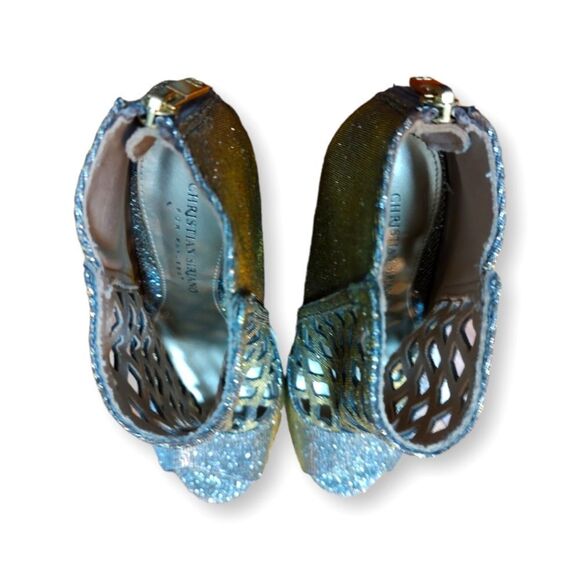 Glitter Caged Bootie Heel Iridescent Gold & Silver Gold Zipper Backs US 6 - Picture 6 of 8